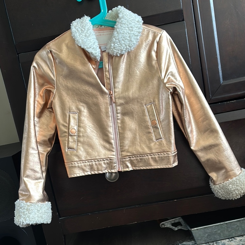 Janie and Jack Gold and White Jean Jacket with Faux Fur Lining